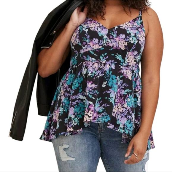 Torrid Peplum Studio Crepe de Chine Top Floral Purple Blue Black Plus Size‎ 1X - Picture 1 of 10